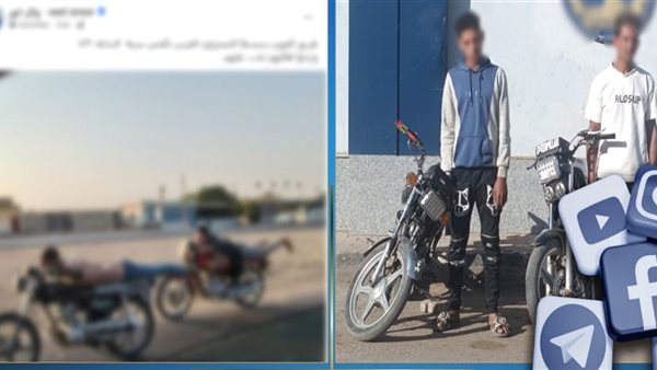 شبان يستعرضان بدراجتين ناريتين بسرعة جنونية على طريق الفيوم