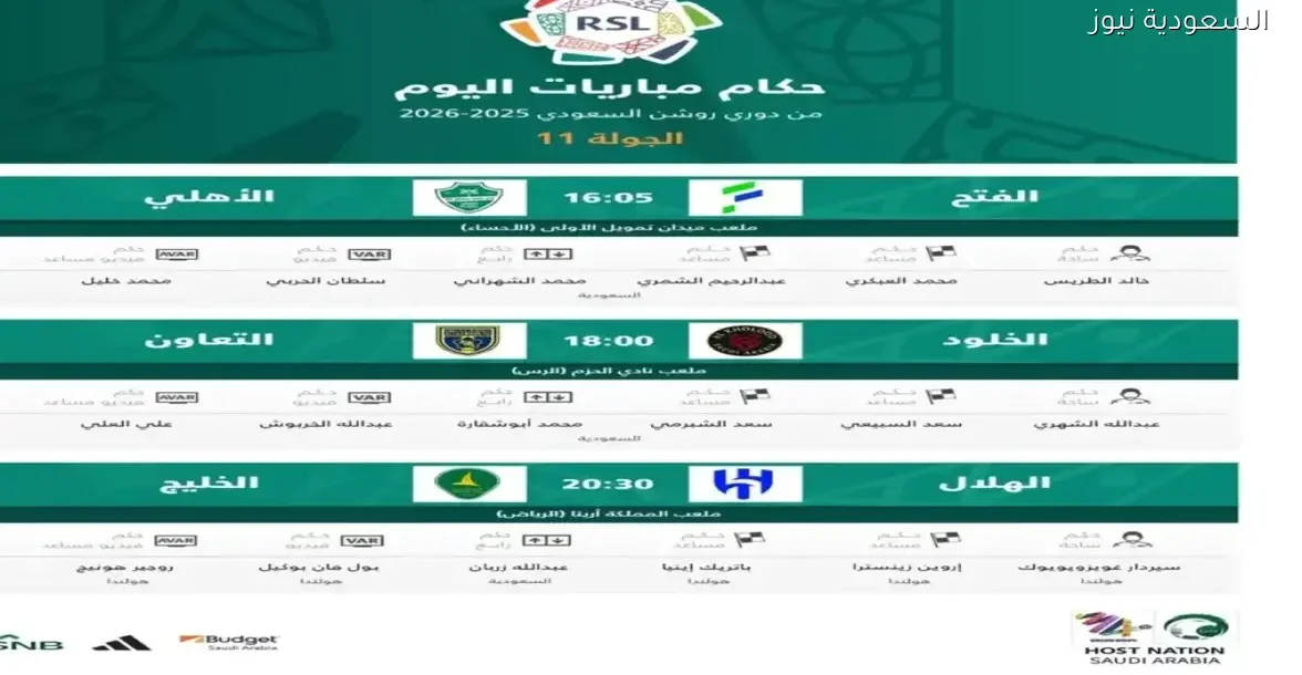 تعرف على حكام مباريات الجمعة: الأهلي ضد الفتح والهلال ضد الخليج